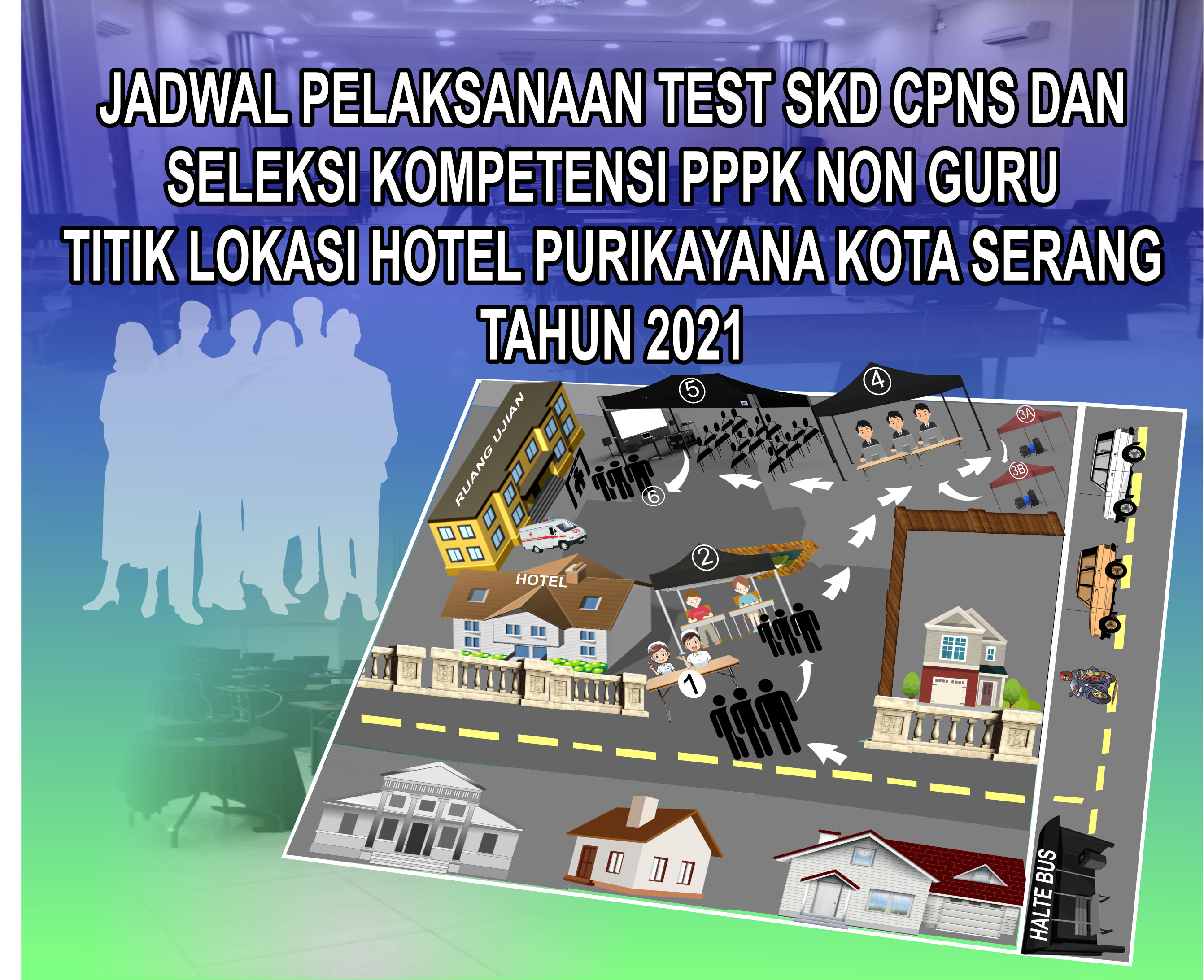 PENGUMUMAN JADWAL PELAKSANAAN SKD CPNS DAN PPPK NON GURU  TAHUN 2021 TITIK LOKASI HOTEL PURI KAYANA KOTA SERANG