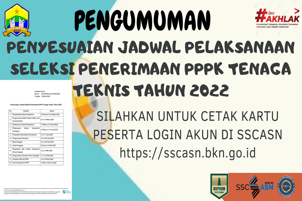 PENGUMUMAN PENYESUAIAN JADWAL PELAKSANAAN SELEKSI PENERIMAAN PPPK TENAGA TEKNIS TAHUN 2022